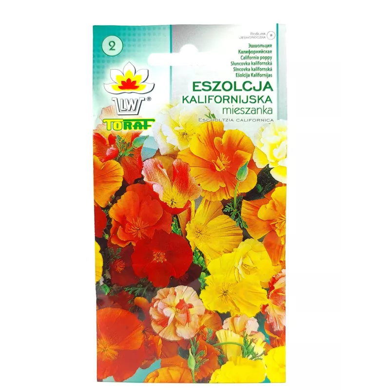 Toraf 1g Eszolcja Kalifornijska mix kolorów Nasiona kwiatów jednorocznych wysokie rabatki