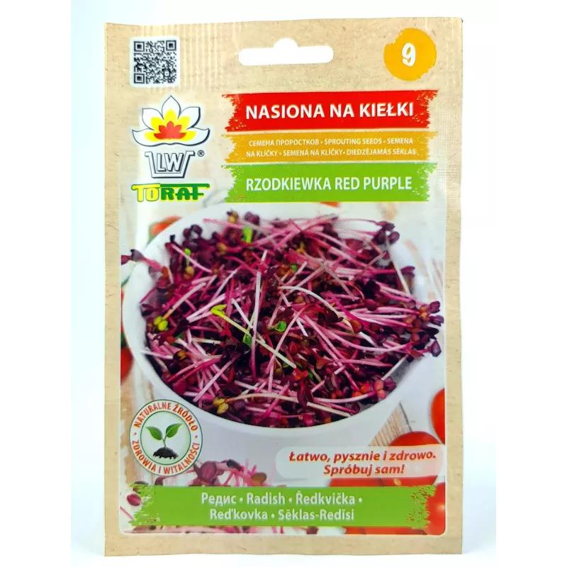 Toraf 10g Rzodkiewka Red Purple Nasiona Kiełki kiełkownica NOWOŚĆ