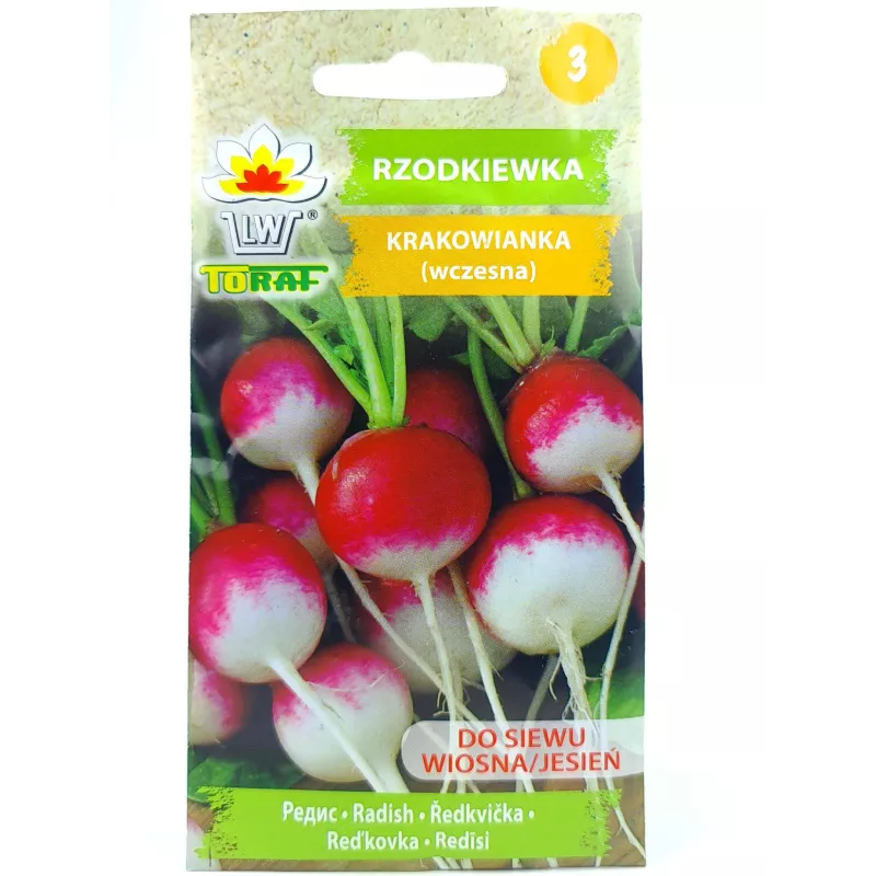 Toraf 10g Rzodkiewka Krakowianka Nasiona warzyw Wczesna Biało-czerwona Jędrna Smaczna