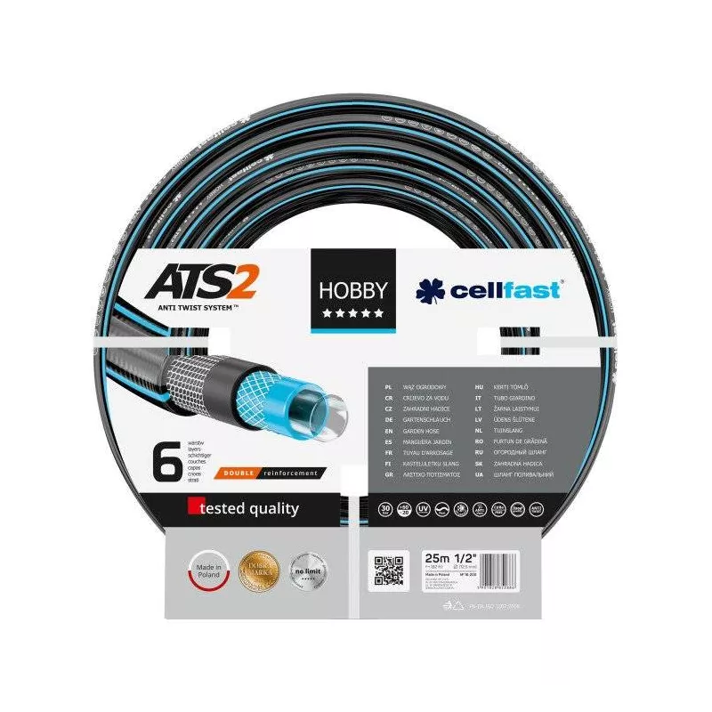 Cellfast Wąż ogrodowy HOBBY ATS2 1/2" 25m 16-200 Nieskręcający 6 warstwowy Super flexi Gwarancja