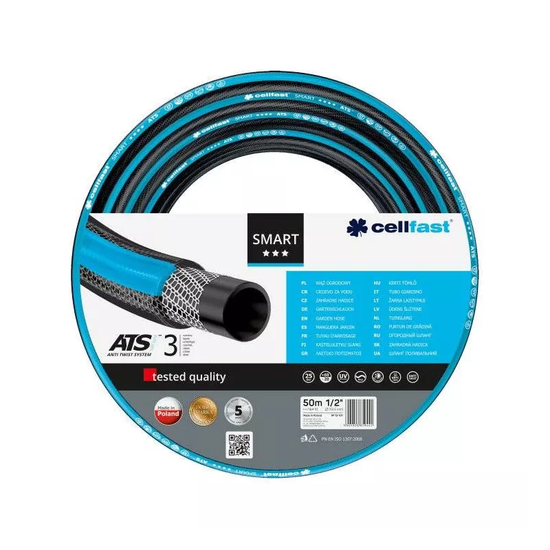 Cellfast Wąż ogrodowy SMART ATSV 1/2" 50m 13-101 Nieskręcający 5 lat gwarancji 3 warstwowy