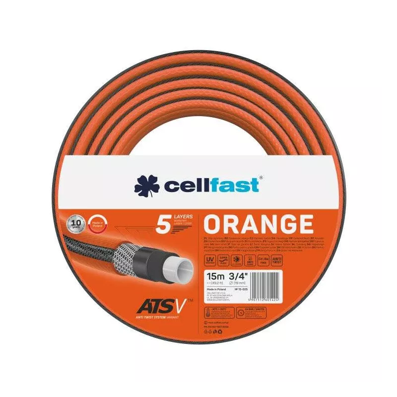 Cellfast Wąż ogrodowy 3/4" 15m Orange ATSV 15-025 Super flexi 5 warstwowy Nieskręcający