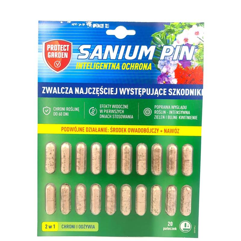 SBM 20 szt. Sanium PIN Pałeczki doglebowe owadobójcze Nawozowe 2w1 Zwalczanie szkodników Odżywienie Mączlik Mszyca