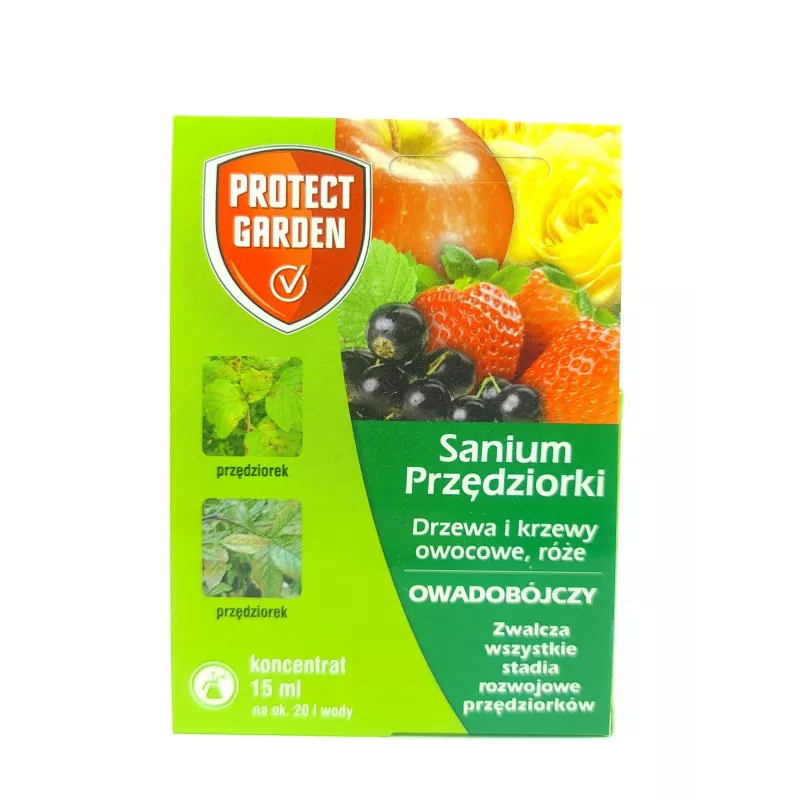 SBM 15ml Sanium Przędziorki Środek owadobójczy Drzewa krzewy owocowe Róże Zwalcza wszystkie stadia rozwojowe przędziorka