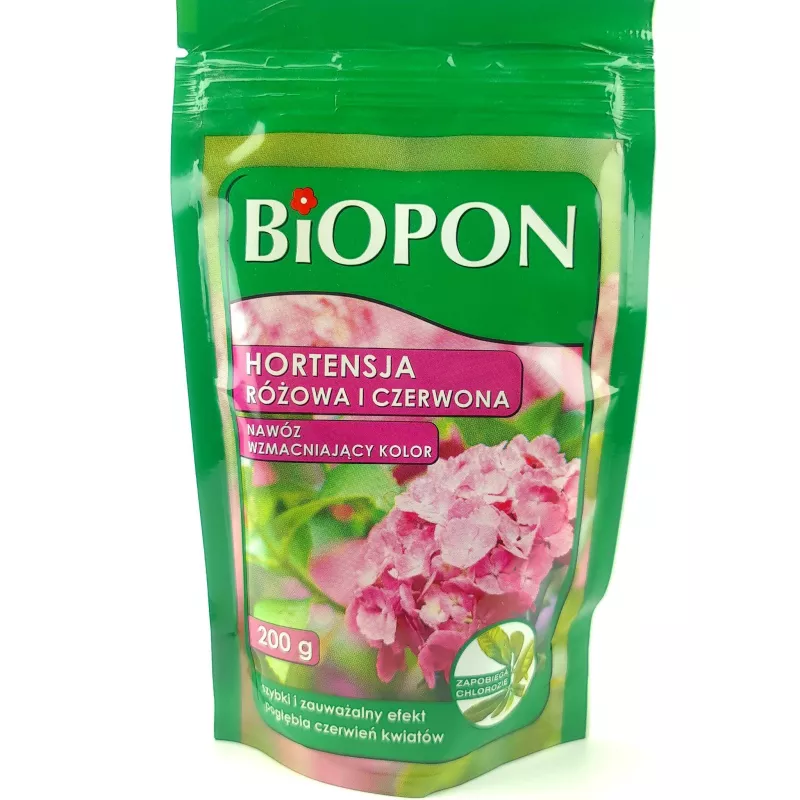 Biopon 0,2kg Nawóz rozpuszczalny hortensje różowe czerwone intensywna barwa obfite kwitnienie