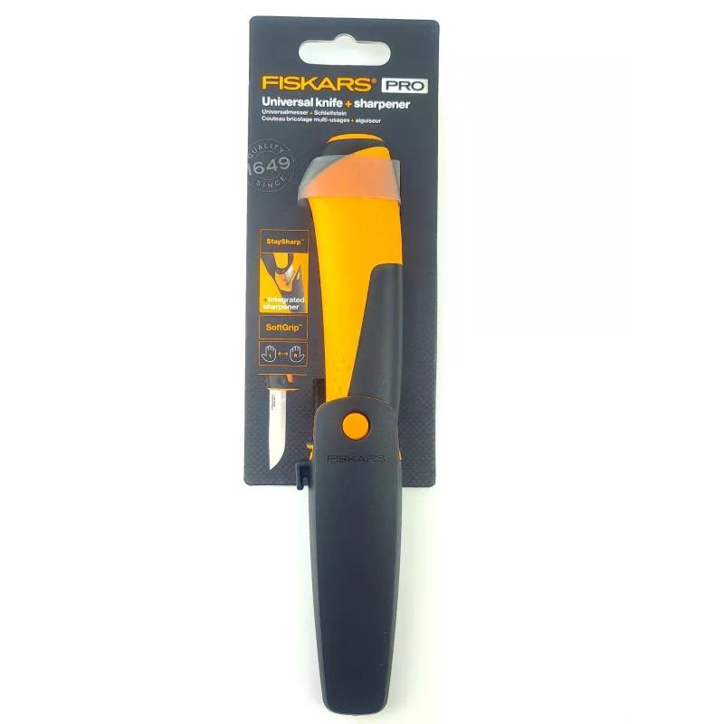 Fiskars Nóż uniwersalny + Ostrzałka 1023618 Krótki Trwały Stal nierdzewna