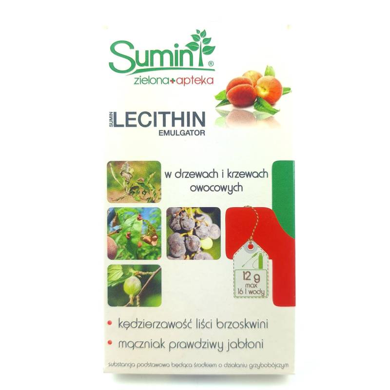 Sumin 12g Lecithin Naturalny grzybobójczy środek EKO Krzewy drzewka owocowe Kędzierzawość liści Mączniak prawdziwy