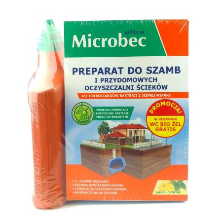 Microbec 1kg Preparat do oczyszczalni i szamb + żel bio do WC gratis skuteczny zapach cytrynowy