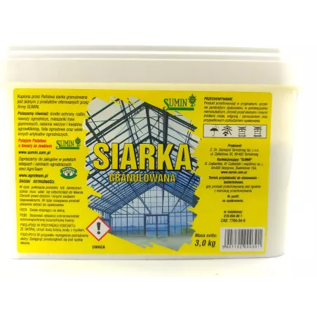 Sumin 3kg Siarka granulowana Zakwaszanie gleby Dezynfekcja Szklarni Odkażanie