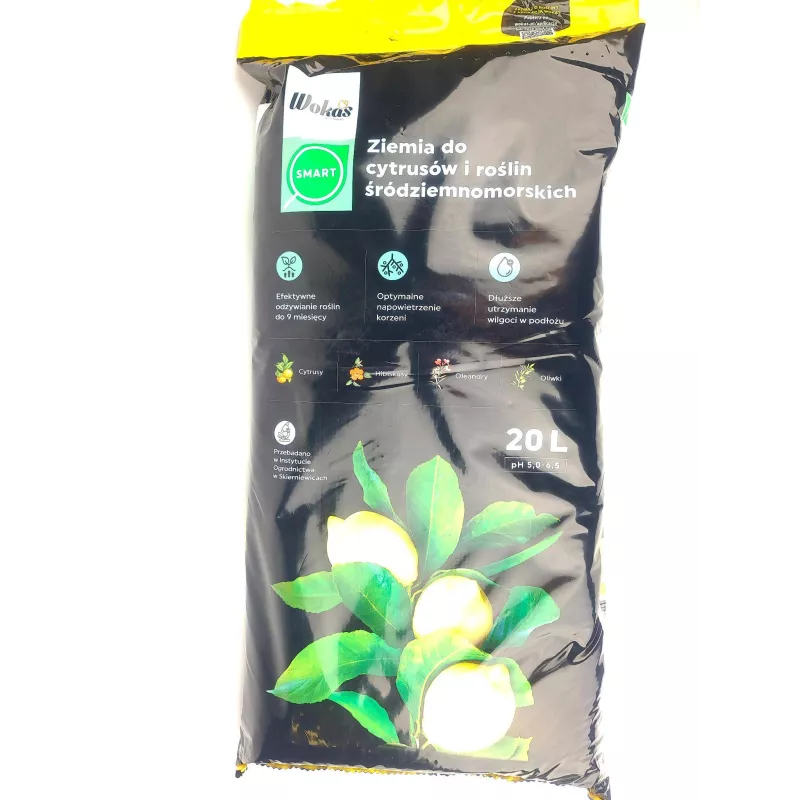 Wokas Smart 20L Ziemia do Cytrusów Roślin śródziemnomorskich Cytryn Opuncji Oleandrów figi Nawóz długodziałający