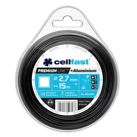 Cellfast Żyłka tnąca do kosiarki 2,7mm 15m PREMIUM 35-045 Kwadratowa Wytrzymała ALUMINIUM