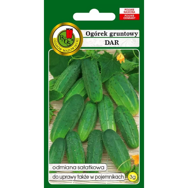 PNOS 3g Ogórek Dar Nasiona warzyw Odmiana sałatkowa Do uprawy w pojemnikach