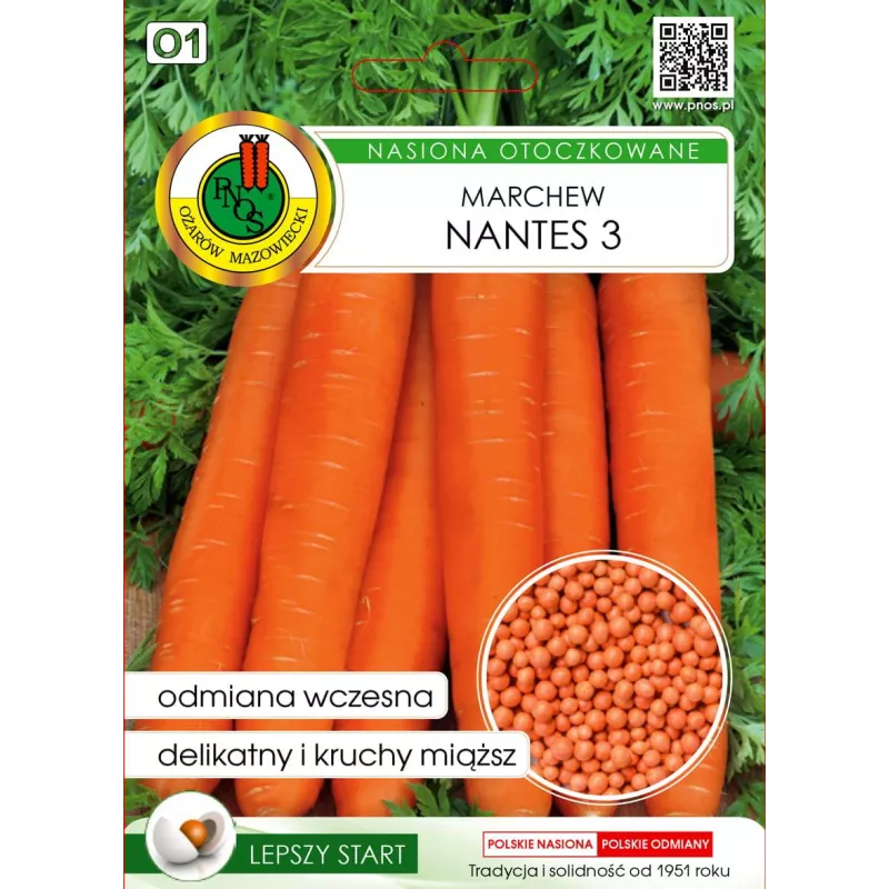 PNOS 300 szt. Marchew Nantes 3 Nasiona otoczkowane Wczesna Delikatna Krucha Łatwy siew
