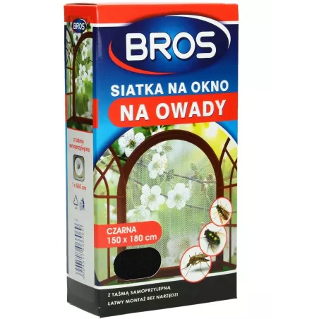 BROS 150x180cm Siatka na okno przeciw owadom Czarna Moskitiera Chroni przed komarami
