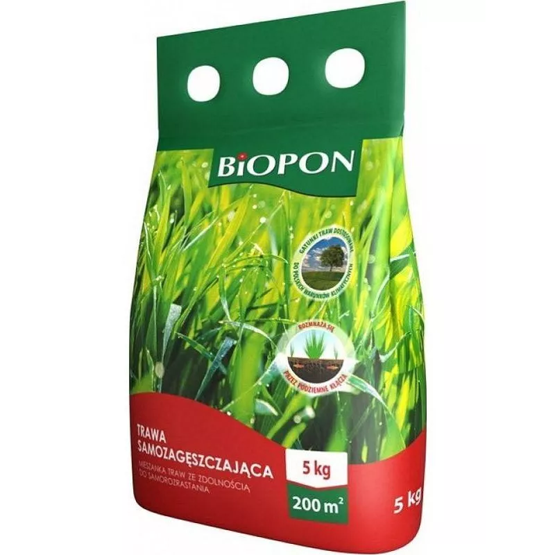 Biopon 5 kg Trawa samozagęszczająca Mieszanka traw rozłogowych Zwarta gęsta darń
