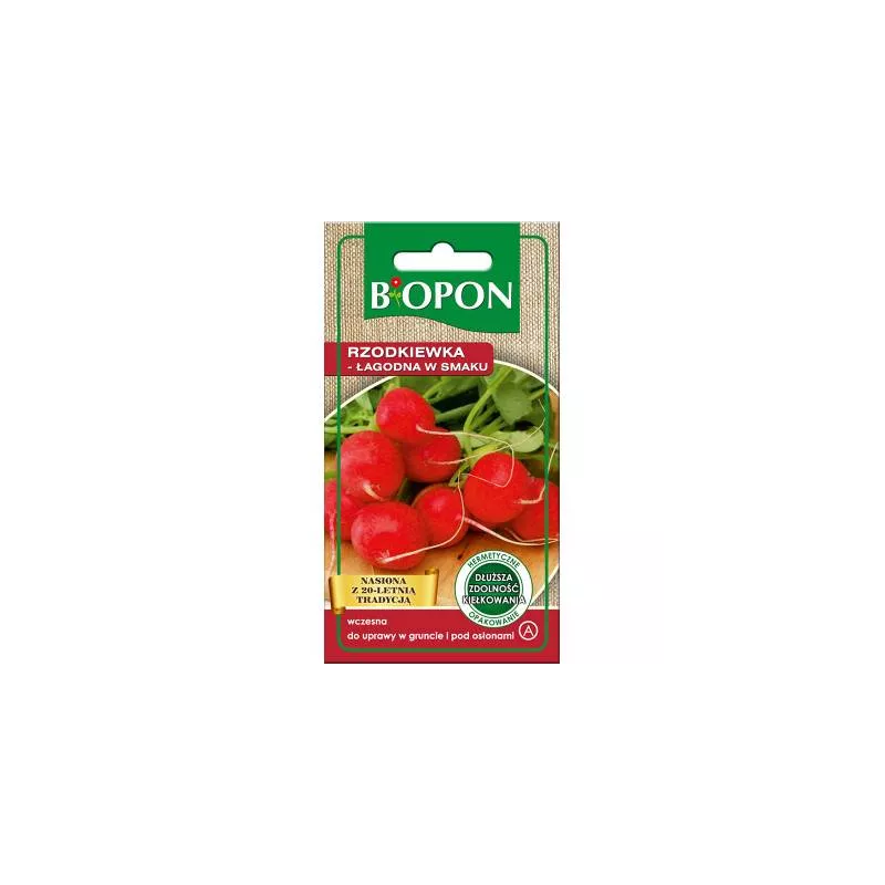 Biopon 8g Rzodkiewka Łagodna Krasa Nasiona warzyw Delikatny smak Różowa odmiana