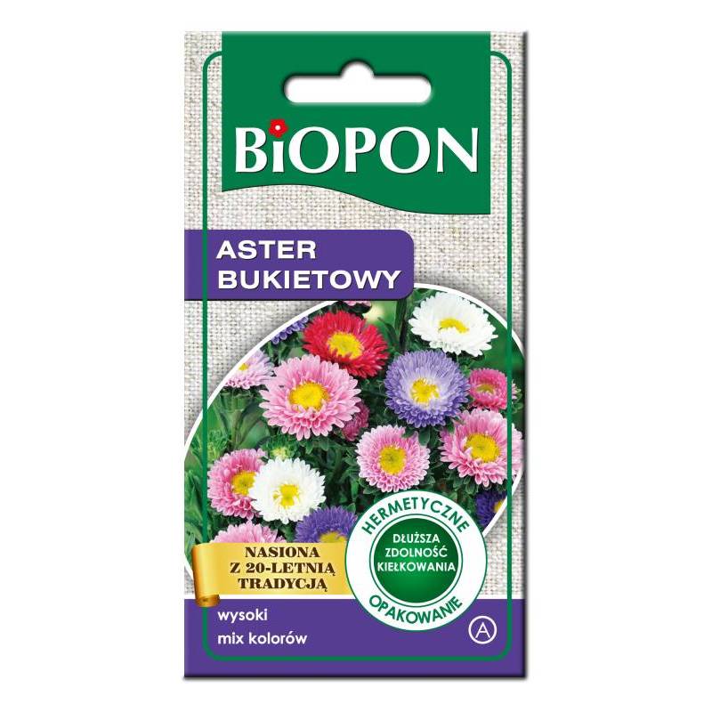 Biopon 1g Aster Bukietowy Mix Nasiona kwiatów Mieszanka kolorów Fioletowe Różowe