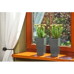 LAMELA Doniczka Finezja Połysk Antracyt 25x25 + Wkład Donica Śliska