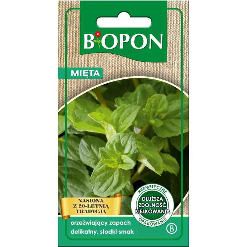 Biopon 0,1g Mięta ogrodowa Nasiona ziół Orzeźwiający zapach Delikatny smak