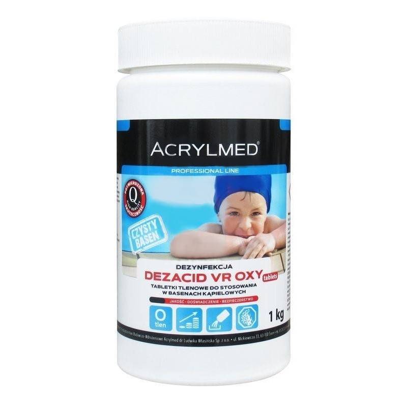 Acrylmed 1kg Dezacid VR OXY Tabletki tlenowe do basenu dezynfekcja wody bez chloru na glony