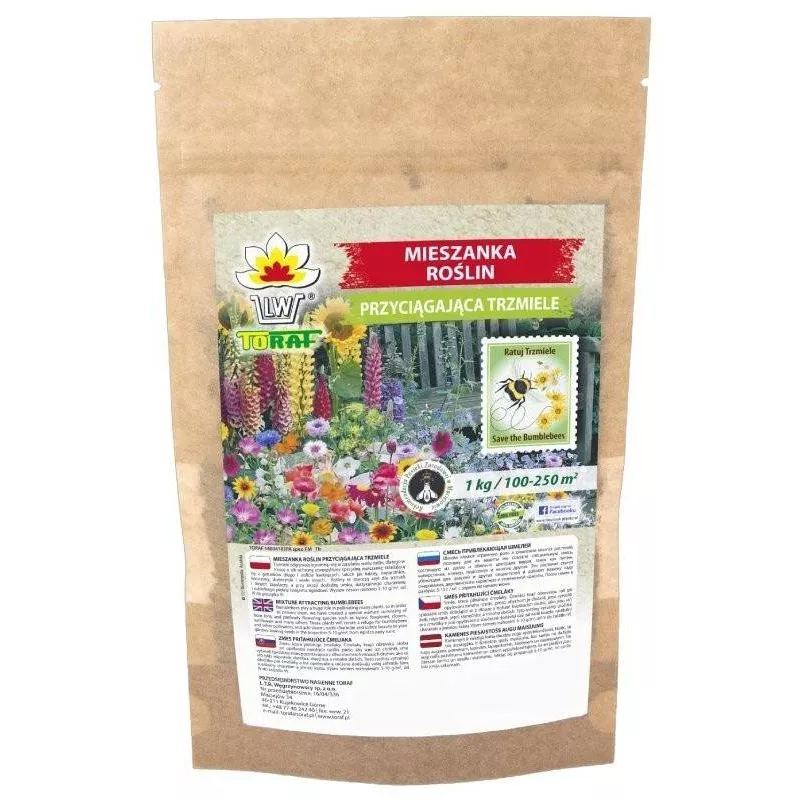Toraf 500g Mieszanka roślin Ratuj trzmiele Nasiona kwiatów Kolorowy ogród Przyciąga zapylacze Długo kwitną