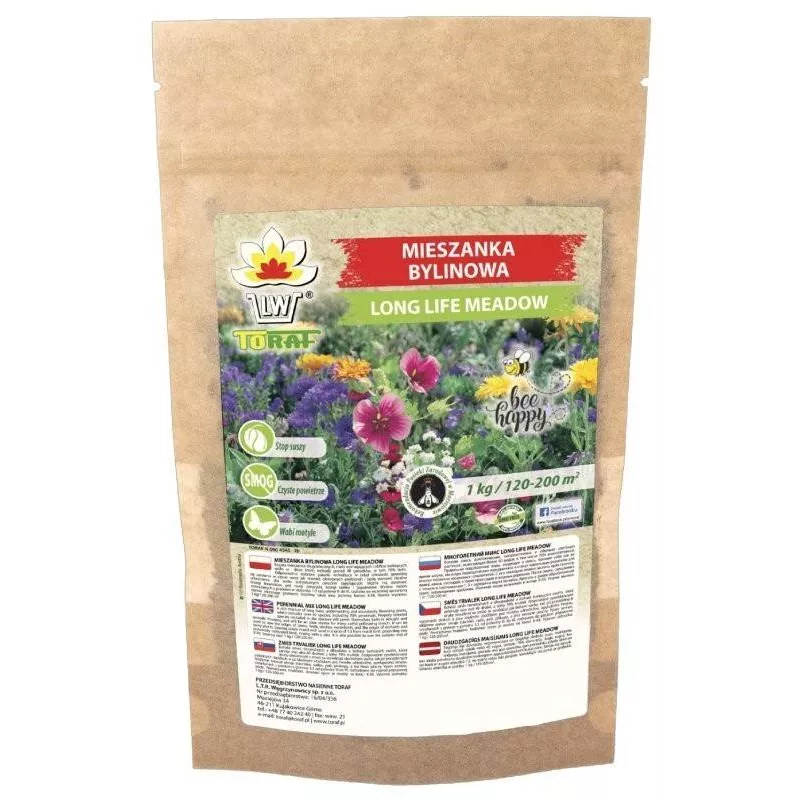 Toraf 500g Mieszanka Long Life Meadow Bylinowa Nasiona roślin wieloletnich Odporna na suszę Obfite kwitnienie