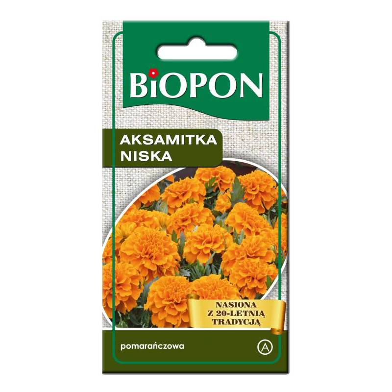 Biopon 1g Aksamitka pomarańczowa niska Nasiona kwiatów Pełny kwiat Jednoroczna Roślina rabatowa