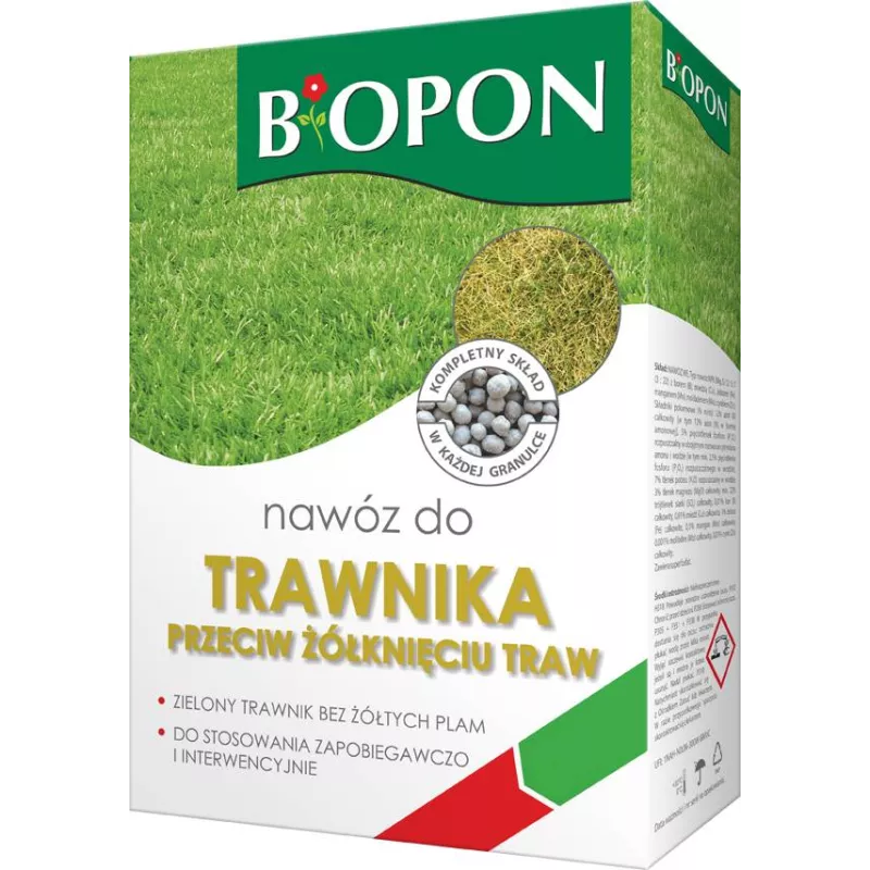 Biopon 3 kg Nawóz przeciw żółknięciu trawnika zielony trawnik zdrowa darń