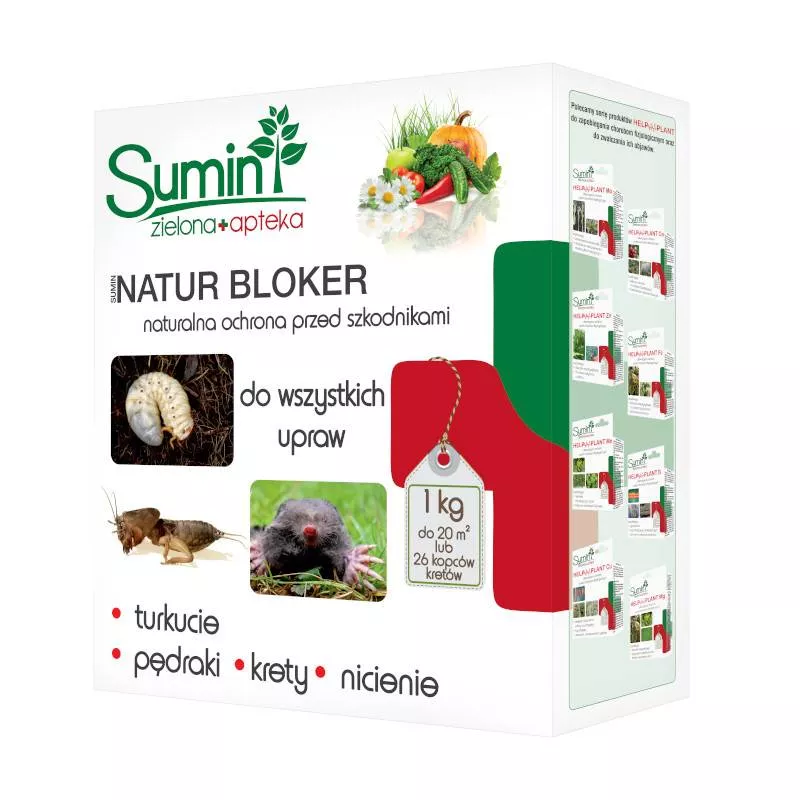 Sumin 1kg Natur Bloker Odstraszacz turkuci pędraków kretów nicieni Naturalny Bezpieczny Granulowany