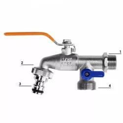 BRADAS Kran kulkowy 3/4" Gwint zewnętrzny 1" GKK0534 Dwa wyjścia + Zawór