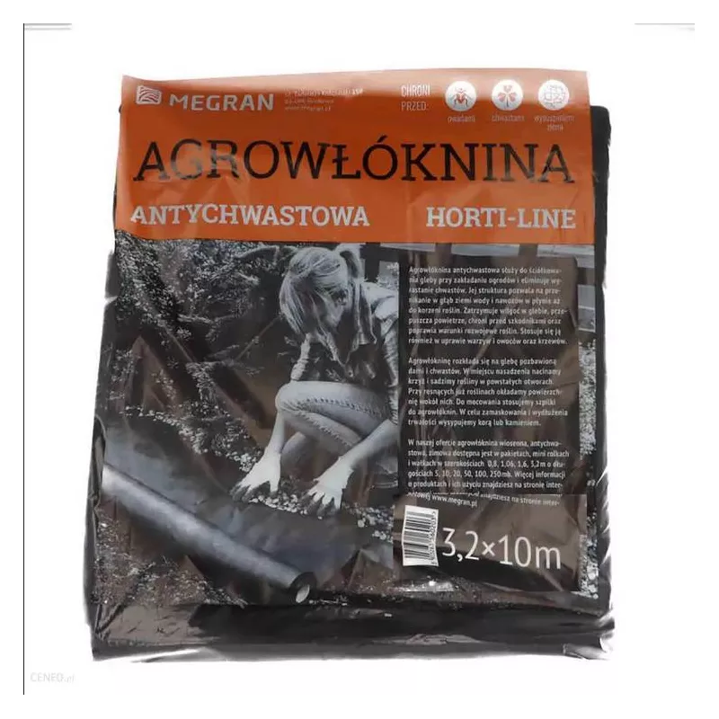 MEGRAN Agrowłóknina antychwastowa 3,2x10m Mata ściółkująca Czarna