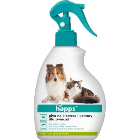 Happs 200ml Płyn przeciw kleszczom komarom dla zwierząt Psy koty Chroni