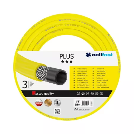 Cellfast Wąż Ogrodowy 1/2" 25m PLUS 10-200 Żółty 3 warstwy Szlauch