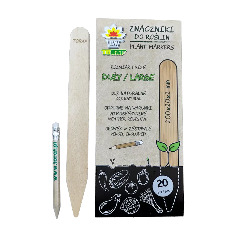 Toraf 20szt. Znacznik Duży do rozsad Oznaczanie Roślin w Szklarni Grządce Ekologiczne Naturalne Etykiety