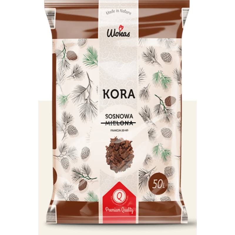 Wokas 50l Kora sosnowa Premium zakwasza glebę z drzew iglastych do ściółkowania