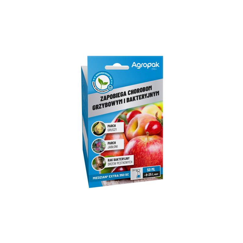 Agropak 50ml Miedzian Extra 350 SC Zapobiega Chorobom Grzybowym Bakteryjnym Parch Gruszy Parch Jabłoni Rak Bakteryjny