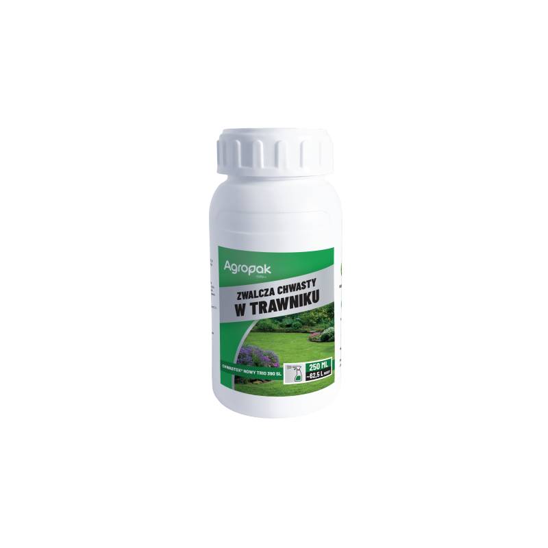 Agropak 250ml Chwastox Nowy Trio 390 SL Herbicyd Selektywny Zwalcza Chwasty w Trawniku Mniszek Koniczyna Babka