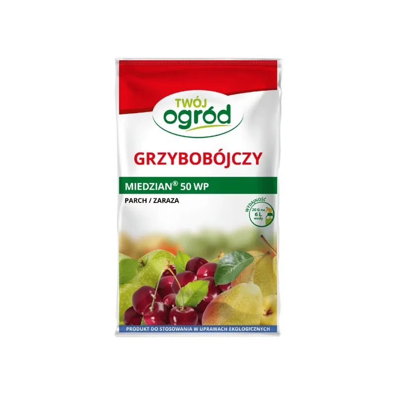 Twój Ogród 20g Miedzian 50 WP Ekologiczny Środek Grzybobójczy Bakteriobójczy Parch Zaraza Rak Bakteryjny Drzew Pestkowych