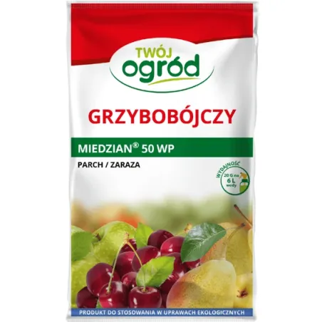 Twój Ogród 20g Miedzian 50 WP Ekologiczny Środek Grzybobójczy Bakteriobójczy Parch Zaraza Rak Bakteryjny Drzew Pestkowych