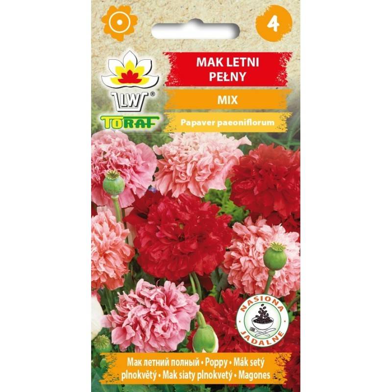 Toraf 0,5g Mak Letni Pełny Mix Nasiona kwiatów ogrodowych mieszanka kolorów