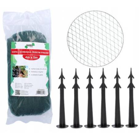 Chomik Siatka Ogrodowa na Ptaki 4x5m + 6 Szpilek Mocujących do Ochrony Drzew Krzewów Owocowych