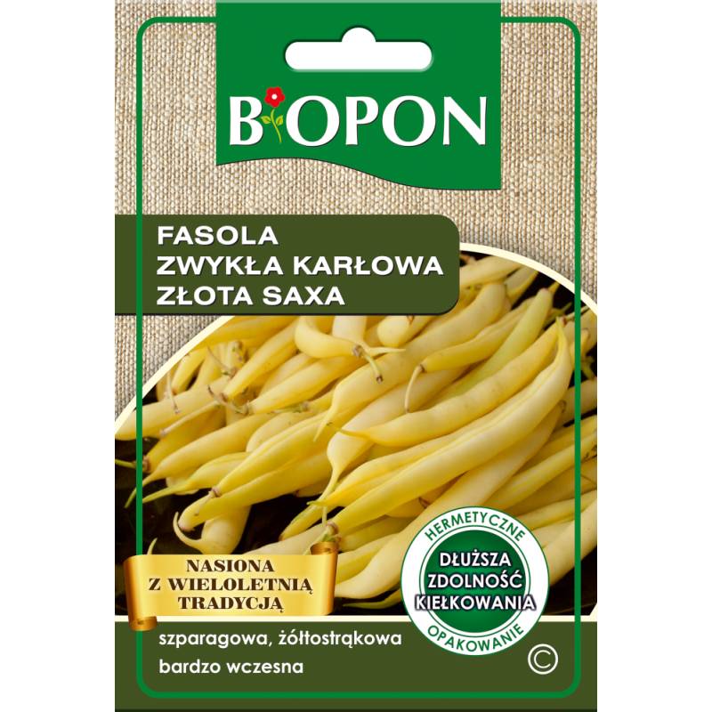 Biopon 25g Fasola Zwykła Karłowa Złota Saxa Szparagowa Żółta Bezwkłóknista Odmiana Bardzo Wczesna