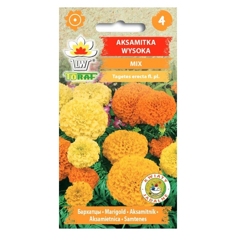 Toraf 1g Aksamitka Wysoka mix Nasiona mieszanka duże kwiaty żółta pomarańczowa