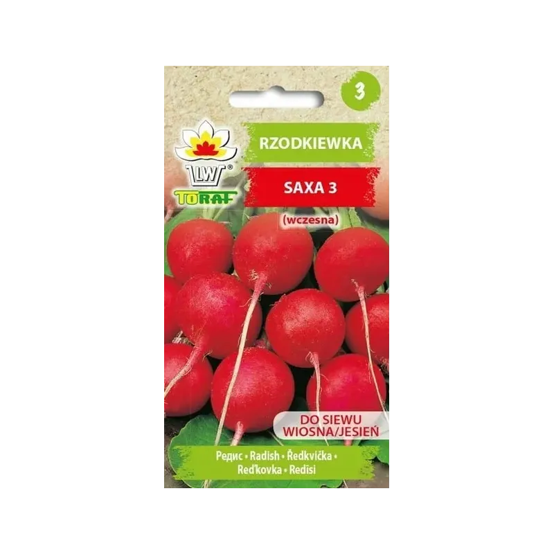 Toraf 10g Rzodkiewka Saxa 3 Nasiona warzyw Siew wiosenny jesienny Odmiana czerwona łagodna