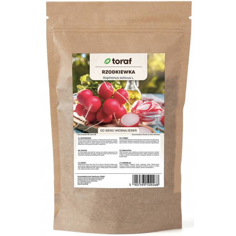 Toraf 100g Rzodkiewka Carmen Nasiona warzyw Duże opakowanie Odmiana czerwona wczesna Grunt Szklarnie