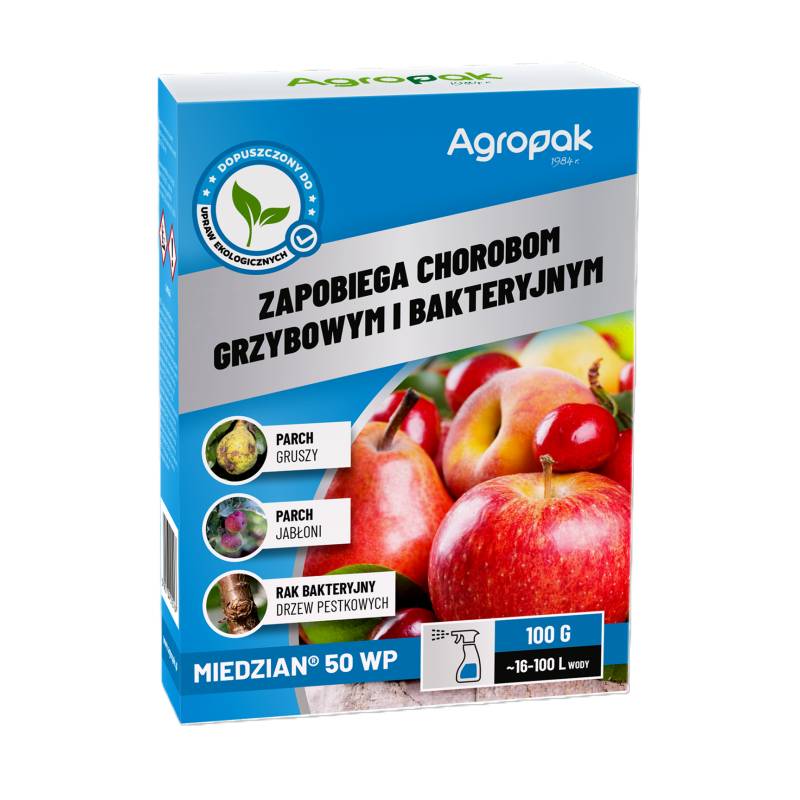 Agropak 100g Miedzian 50 WP Środek Grzybobójczy Bakteriobójczy Parch Jabłoni Gruszy Zaraza