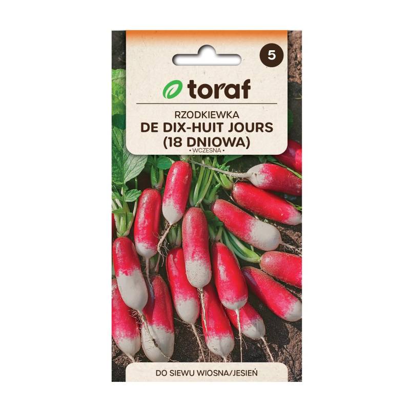 Toraf 5g Rzodkiewka De Dix Huit Jours  18 Dniowa Nasiona warzyw Wczesna Łagodny Smak Szybki Zbiór
