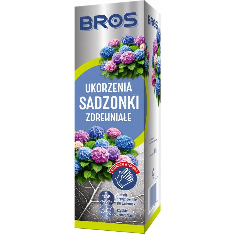 Bros 70 g Ukorzeniacz do sadzonek zdrewniałych rękawice gratis pobudza rozrost korzeni