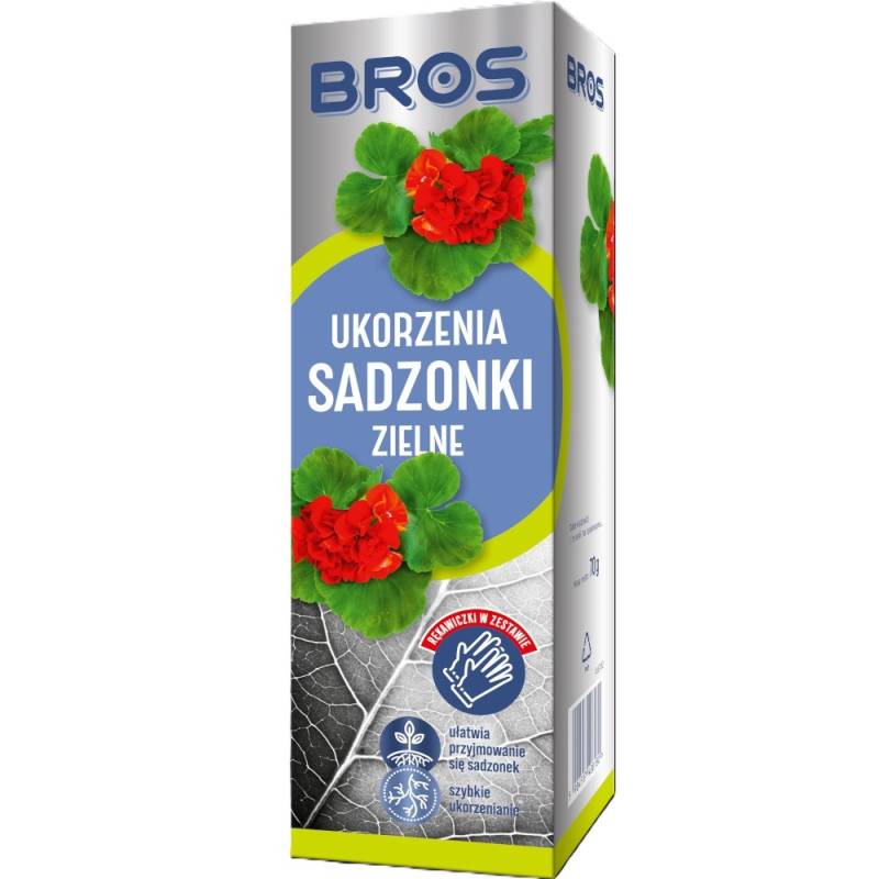 Bros 70g Ukorzeniacz do sadzonek zielnych ułatwia przyjmowanie się sadzonek rękawice gratis