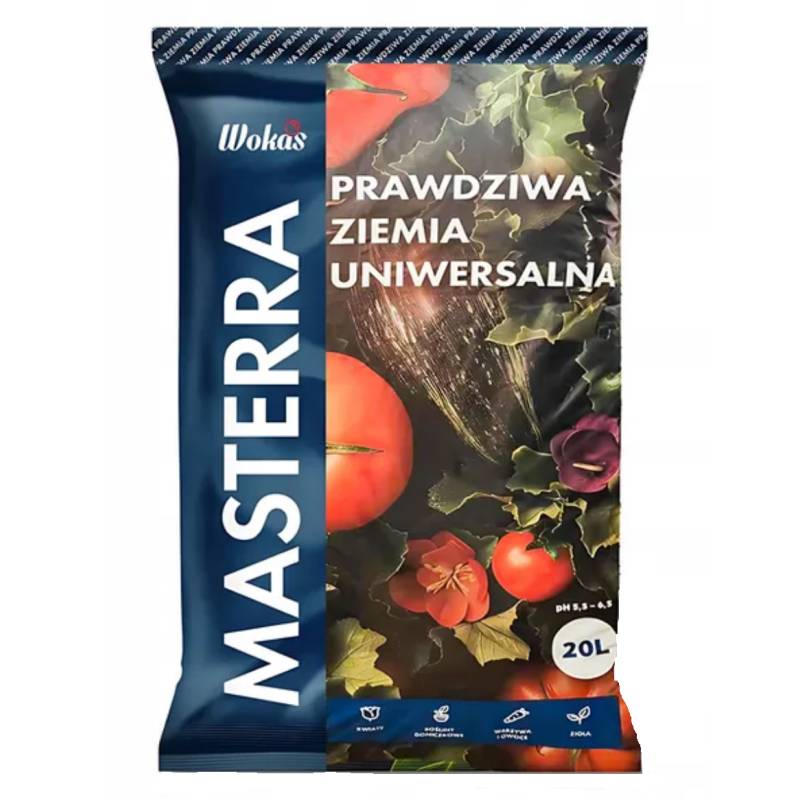 Wokas 20l Ziemia uniwersalna ogrodowa Masterra 4w1 + nawóz startowy